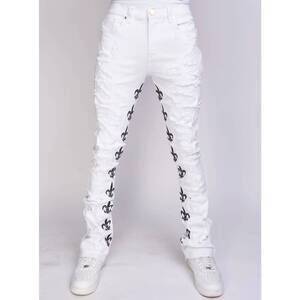 NEW POLITICS men's barkley stacked embroidery 5 pocket pant in white & black